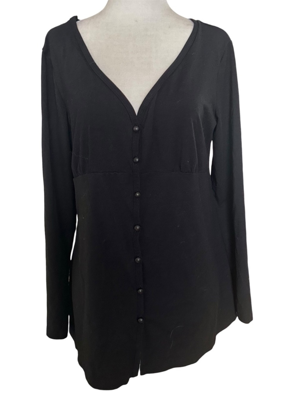 Black Empire Waist Long-Sleeve Button Front Cardigan M